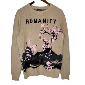 RGSTR Humanity Cherry Blossom Sweater Beige Men's Size Small Japanese Japan